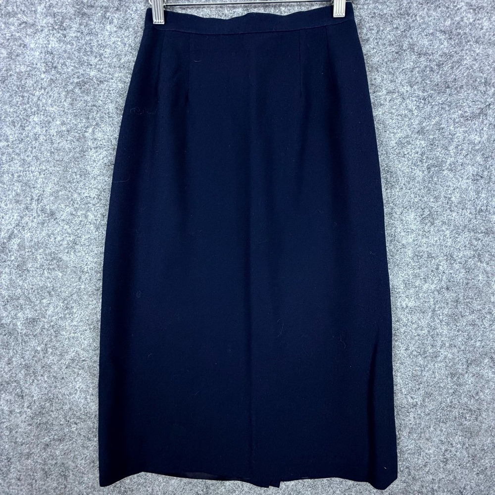 Sassco Office Skirt Womens 4 Navy Blue Wool Neutral Capsule Basics Career Formal